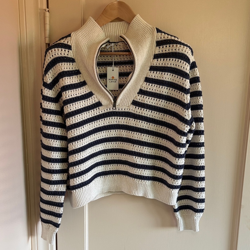 Marine Layer Navy and Cream Cowl Neck Sweater